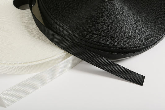 Polyesterinauha 25 mm, 50 mm, valkoinen, musta